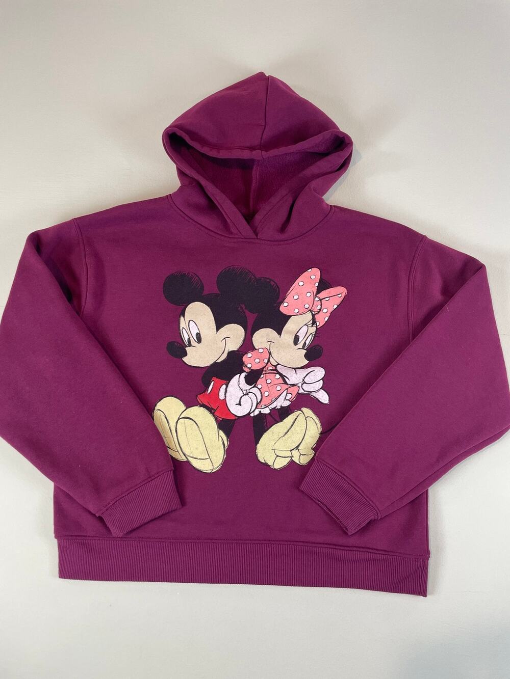 Disney Mickey & Minnie Hoodie Size M Burgundy Graphic Long Sleeve Sweatshirt